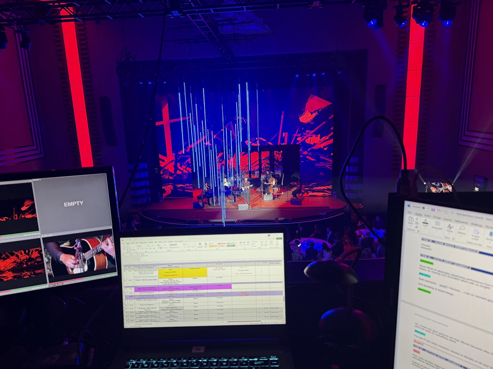 Bell Bravo Awards stage under red lighting, seen from the control position
