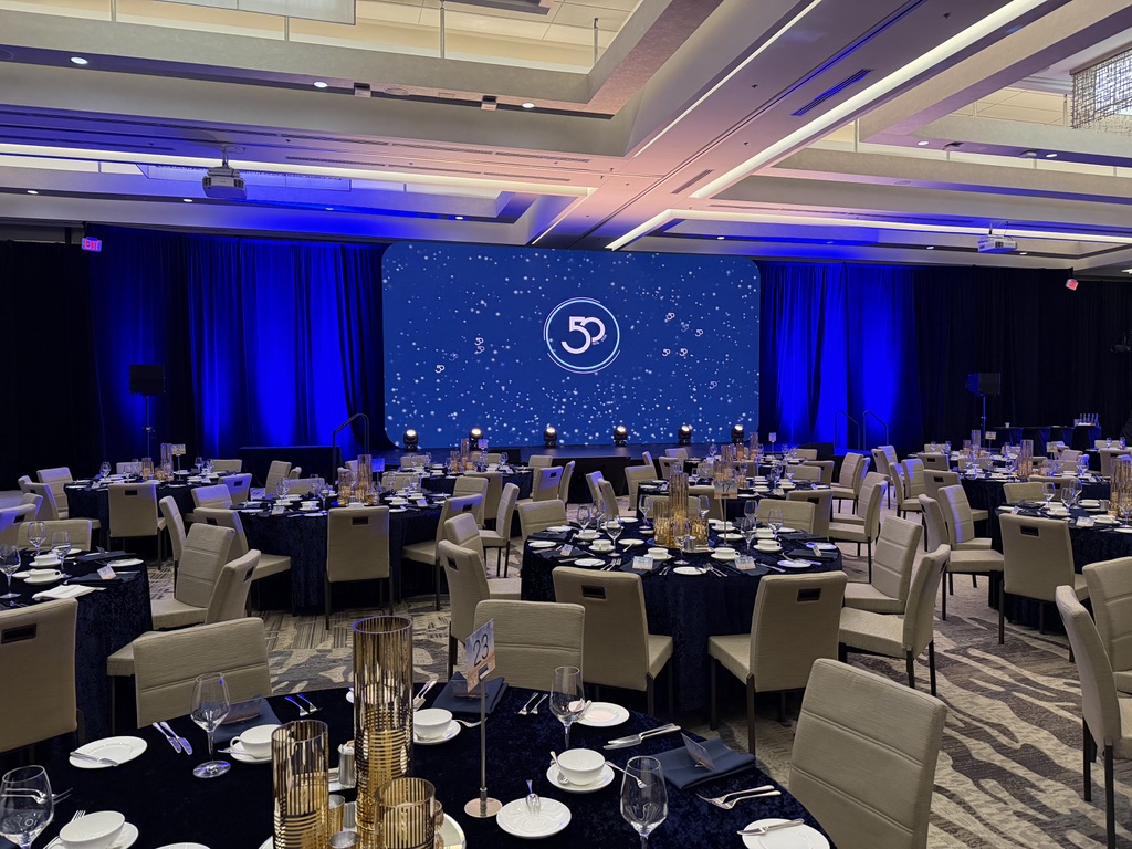 Quadra 50th anniversary gala ballroom in Vancouver with LED wall